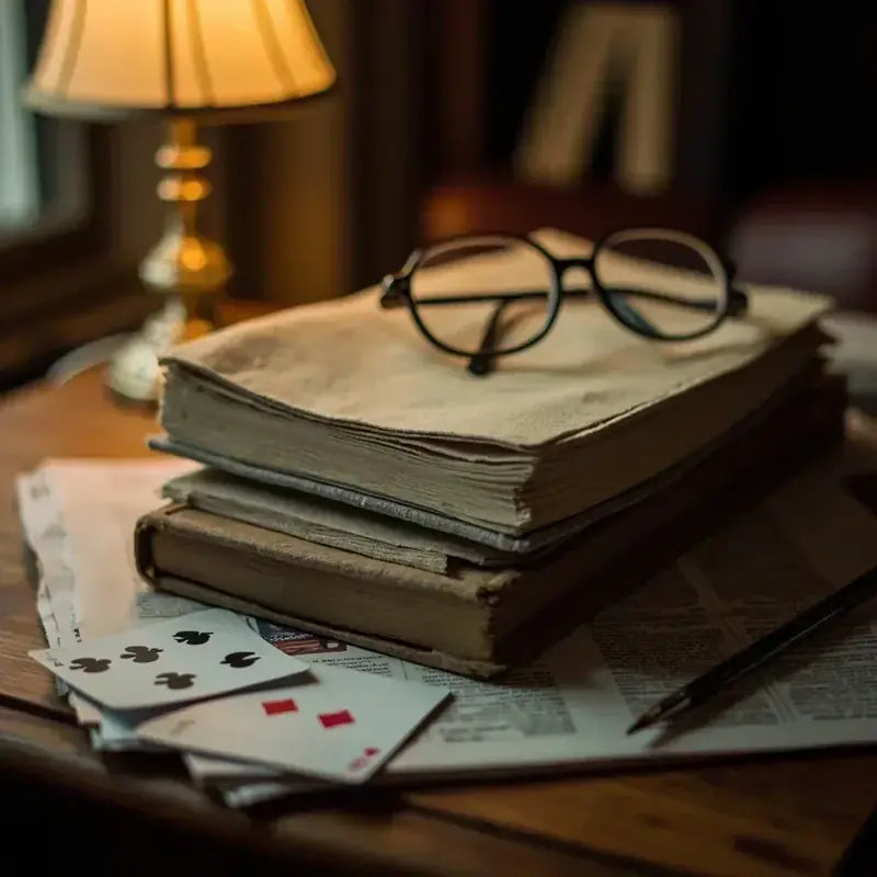 A closed cloth notebook stacked on an out-of-focus newspaper